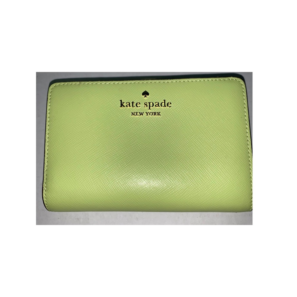 Kate Spade Madison Compact Wallet Lime Green Saffiano Leather Bifold ID Window